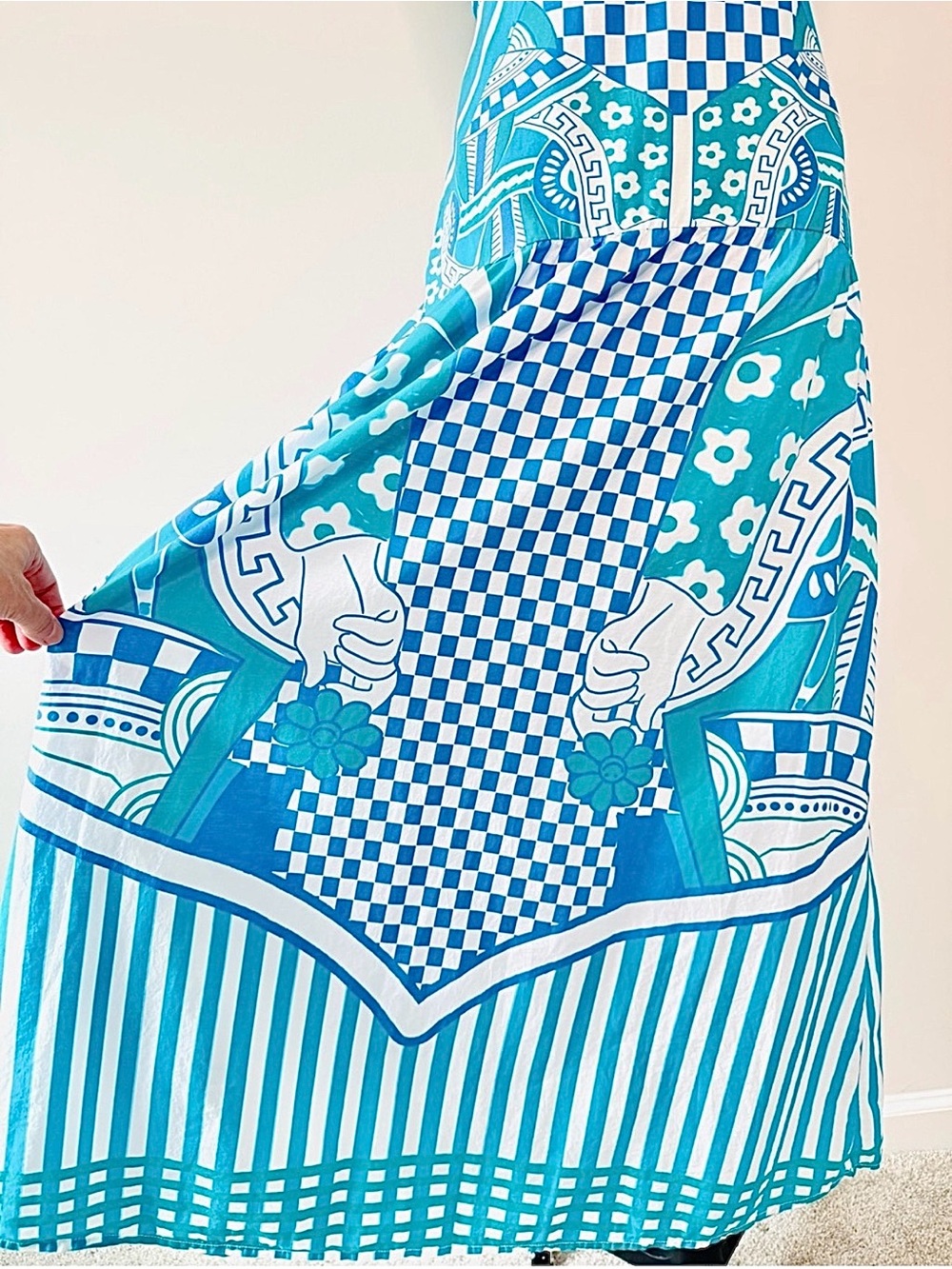 Celina Moon Mediterranean Print Halter Maxi Dress 100% Cotton Blue White Size M - Picture 6 of 10